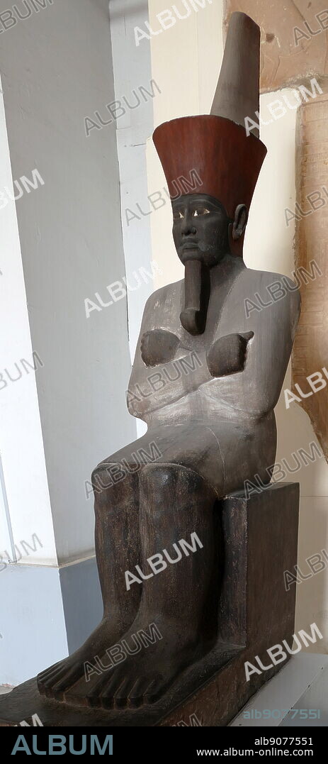 Painted sandstone sculpture of King Nebhepetre Mentuhotep II (reigned c. 2061 BC 2010 BC) was a Pharaoh of the 11th Dynasty who reigned for 51 years. Around his 39th year on the throne he reunited Egypt, thus ending the First Intermediate Period. Consequently, he is considered the first pharaoh of the Middle Kingdom.