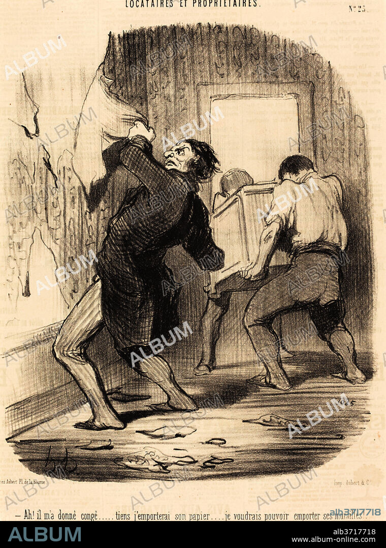HONORé DAUMIER. Ah! il m'a donné congé... Dated: 1847. Medium: lithograph on newsprint.