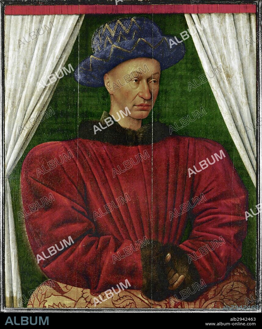 JEAN FOUQUET. Portrait of king Charles VII of France (1403-1461). 85x70 cm.