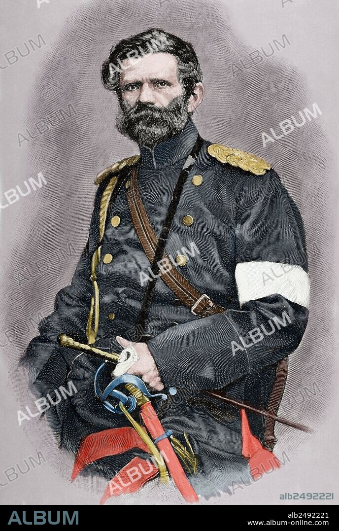Edwin Freiherr von Manteuffel (1809-1885). German Generalfeldmarschall. Engraving by G. Klose. Historia Universal, 1885. Colored.