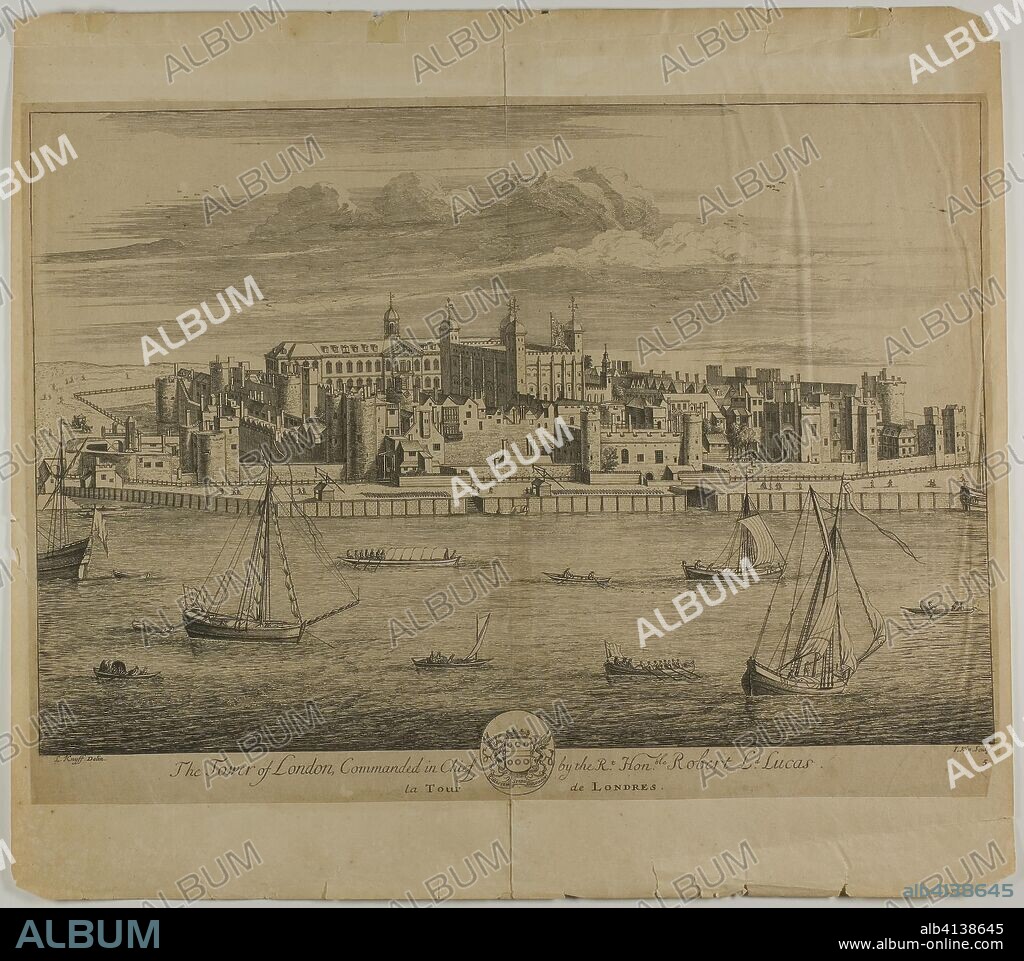 JOHANNES KIP. The Tower of London, plate five from Britannia Illustrata. Jan Kip (Dutch, c. 1653-1722); after Leonard Knyff (Dutch, 1650-1721); published by David Mortier (French, 1673-1728). Date: 1707. Dimensions: 322 x 476 mm (image); 352 x 484 mm (primary support, platemark not visible); 443 x 500 mm (secondary support). Etching in black on buff laid paper, laid down on cream wove paper. Origin: Netherlands.