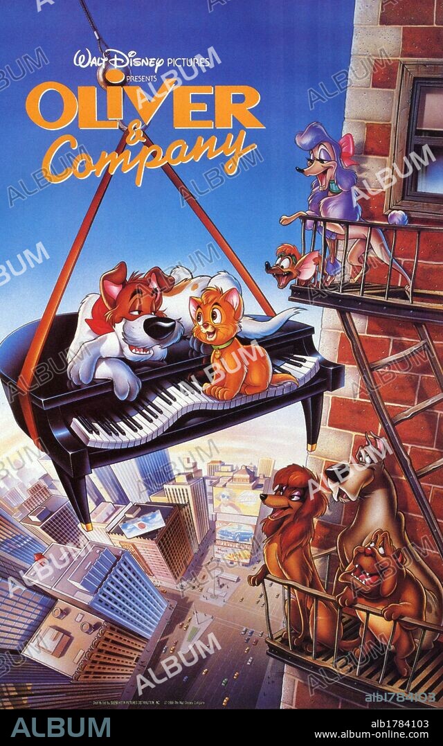 Poster of OLIVER & COMPANY, 1988, directed by GEORGE SCRIBNER. Copyright WALT DISNEY PICTURES.