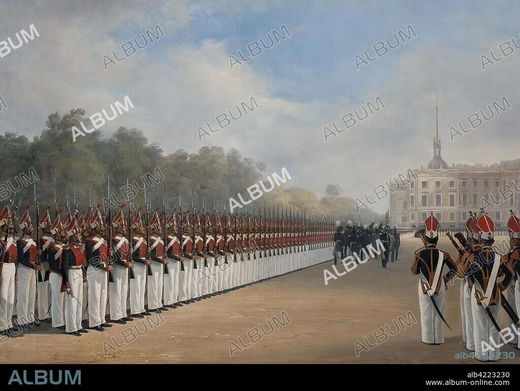 ADOLPHE LADURNER. 'Parade of the Life-Guards Pavlovsky Regiment'. Russia, 1839. Dimensions: 70x97 cm.