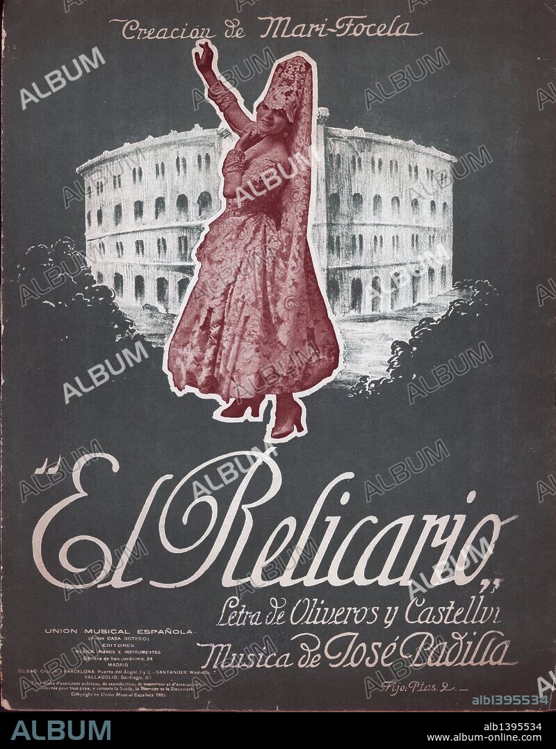 Partitura musical del pasodoble El Relicario, del maestro José Padilla. Año 1918.