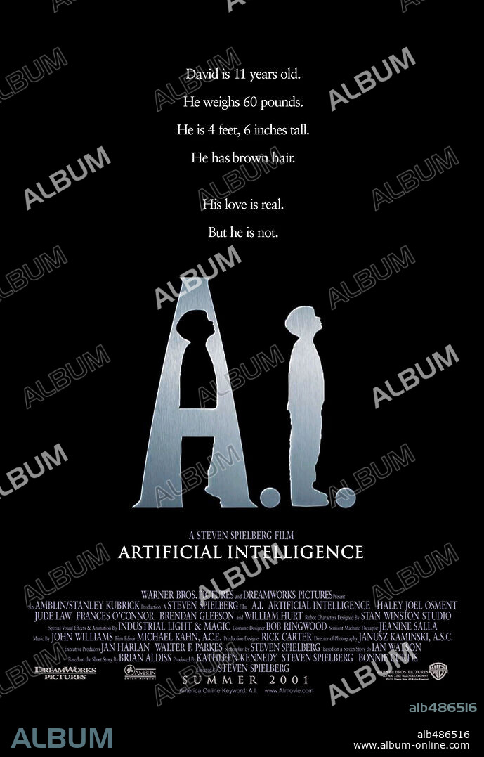 Poster de INTELIGENCIA ARTIFICIAL, 2001 (A. I. ARTIFICIAL INTELLIGENCE), dirigida por STEVEN SPIELBERG. Copyright WARNER BROS. PICTURES.
