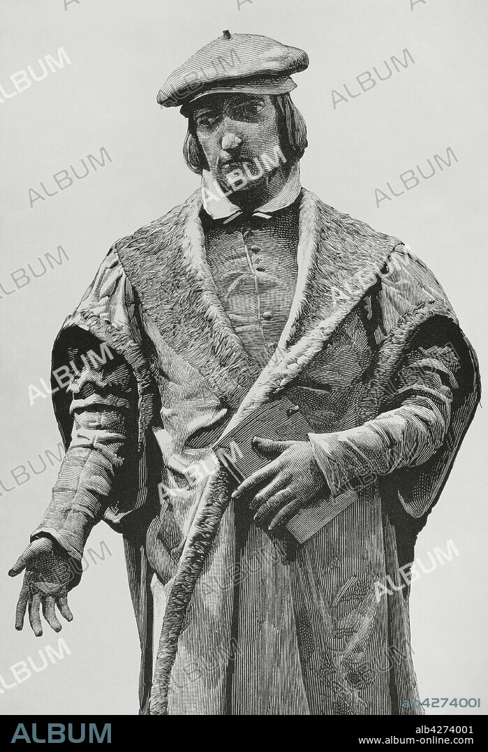 Juan Luis Vives (1492-1540). Humanista, filósofo y pedagogo español. Grabado a partir de una estatua realizada por José Aixa (1844-1920), erigida en el patio de la Universidad de Valencia. La llustración Española y Americana, 22 de Marzo de 1882.