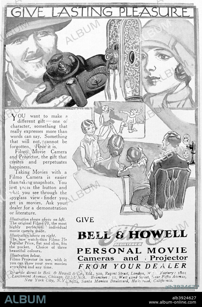Advert for Bell & Howell personal movie cameras and projectors, 1920s.