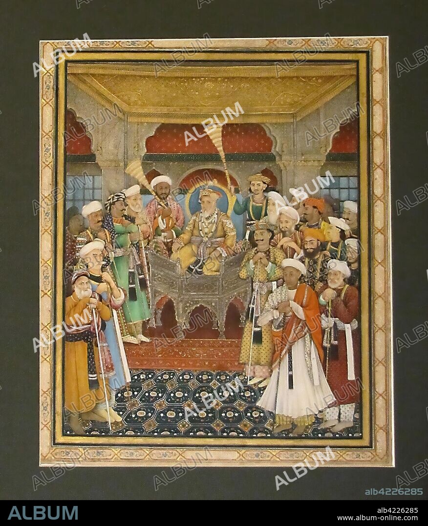 'Darbar of the Mughal Emperor Akbar II'. India, Delhi, 1820-1830s. Dimensions: 36,7x33,5 cm.