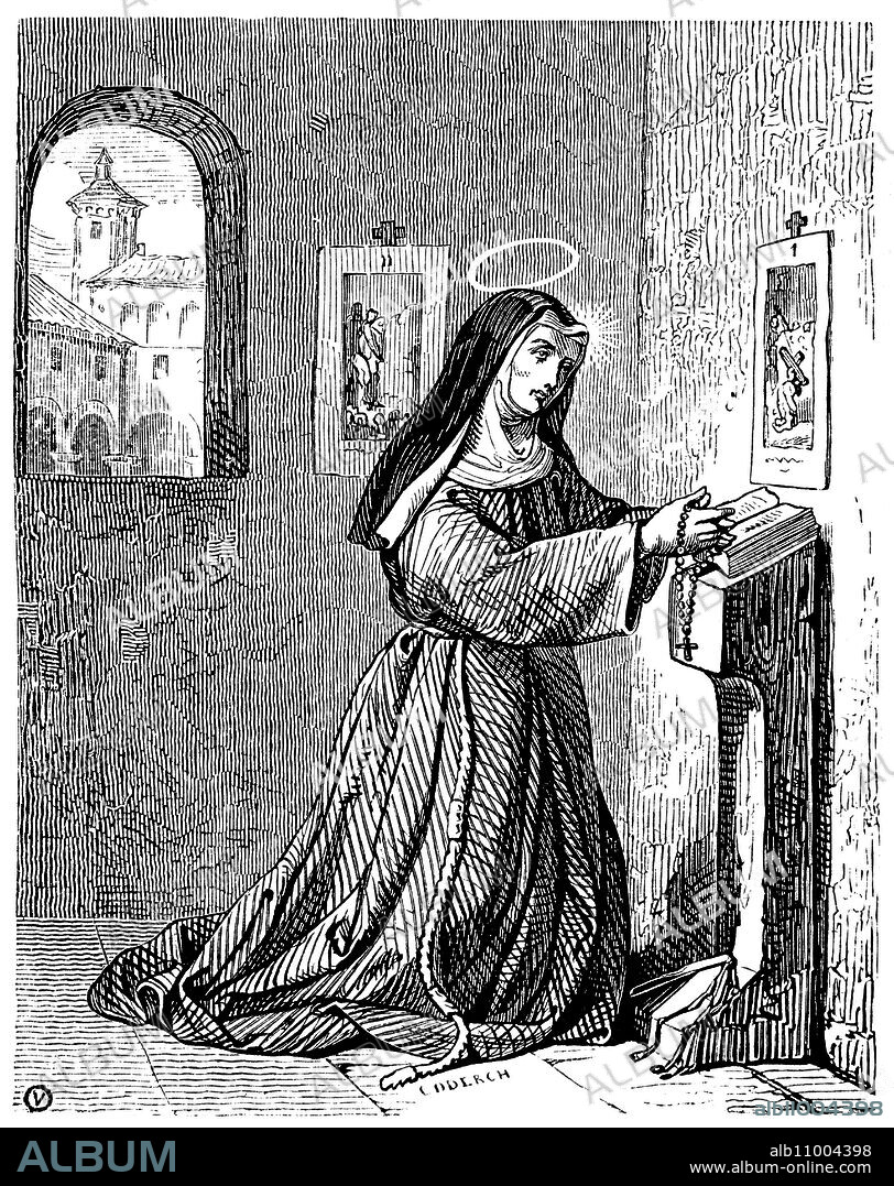 Margherita Lotti, santa Rita de Cassia (1381-1456), religiosa italiana. Grabado de 1852.