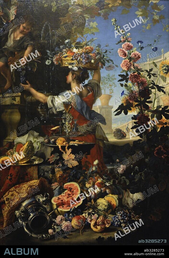 Christian Berentz (1658-1722). Pintor barroco alemán. Carlo Maratta (1625-1713). Pintor italiano del alto barroco o barroco final. "Logia con Jardín", 1696. Museo de Capodimonte, Nápoles. Italia.