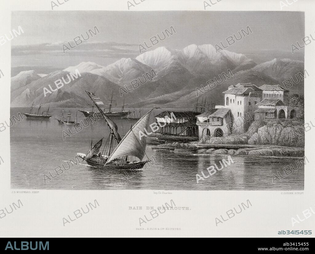 Engraving by Victor Guérin (1821 – 1891) depicting the harbour of Beirut, Lebanon. 1875.