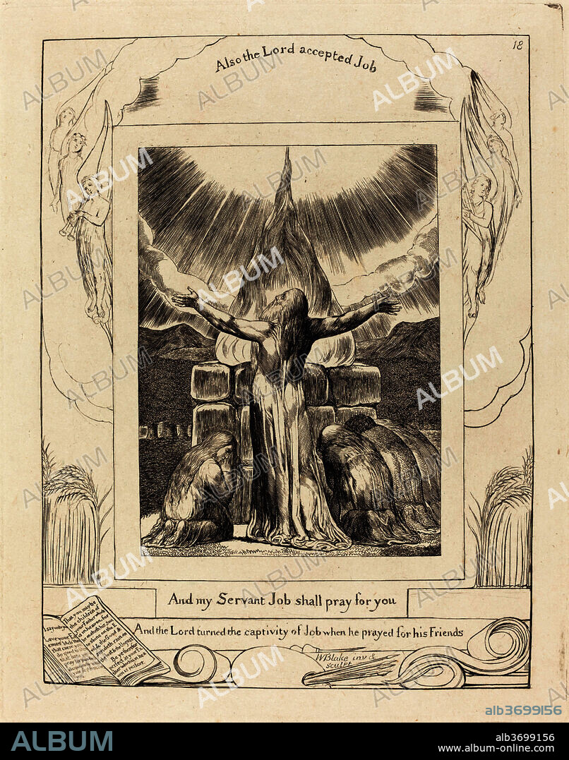 WILLIAM BLAKE. Job's Sacrifice. Dated: 1825. Medium: engraving.