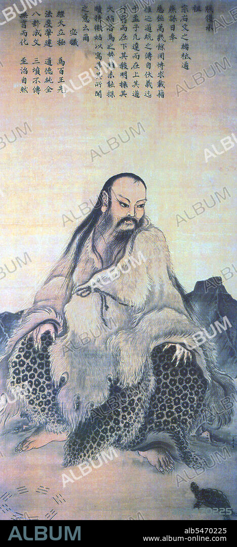 Fu Xi or Fu Hsi (mid 29th century BCE), was the first of the Three Sovereigns (sanhuang) of ancient China. He is a cultural hero reputed to be the inventor of writing, fishing, and trapping. However Cangjie is also said to have invented writing. According to legend, the land was swept by a great flood and only Fu Xi and his sister Nuwa survived. They retired to the Kunlun Mountains where they prayed for a sign from the Emperor of Heaven. The divine being approved their union and the siblings set about procreating the human race. It was said that in order to speed up the procreation of humans, Fu Xi and Nuwa found an additional way by using clay to create human figures, and with the power divine being entrusted to them, they made the clay figures come alive. Fu Xi then came to rule over his descendants, although reports of his long reign vary between sources from 115 years (2852-2737 BCE) to 116 years (2952-2836 BCE).