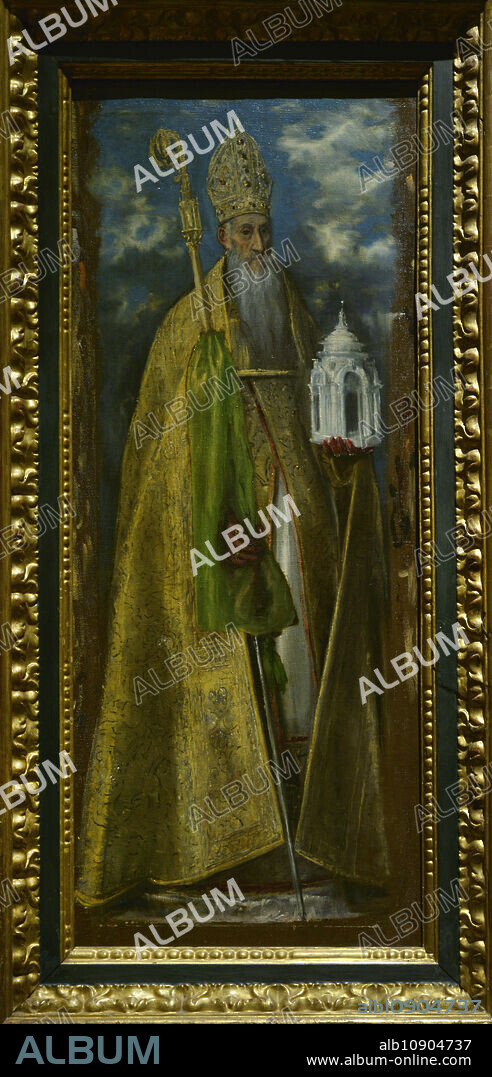 EL GRECO (1541-1614). SPANISH PAINTER BORN IN CRETE.. Agustín de Hipona (354-430). Teólogo y filósofo cristiano. San Agustín. Retrato por El Greco (Doménikos Theotokópoulos) (1541-1614), h. 1595-1600. Oleo sobre lienzo. Procedente de la Parroquia de San Nicolás de Bari, Toledo. Museo de Santa Cruz. (En depósito, Parroquia de San Nicolás de Bari, Toledo).