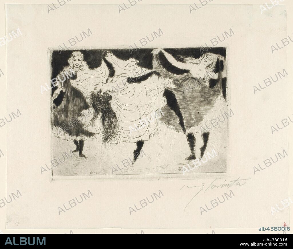 Dancers, 1895, Vernis mou and Roulette on thin translucent paper, 2nd condition (from 2), sheet: approx. 24 x 30.2 cm |, Plate: 14.6 x 19.7 cm, U. l., monogrammed and dated in the plate: LC [ligated] 95, r., Signed below in pencil: Lovis Corinth, Lovis Corinth, Tapiau/Ostpreussen (heute Gwardjesk, Russland) 1858–1925 Zandvoort.