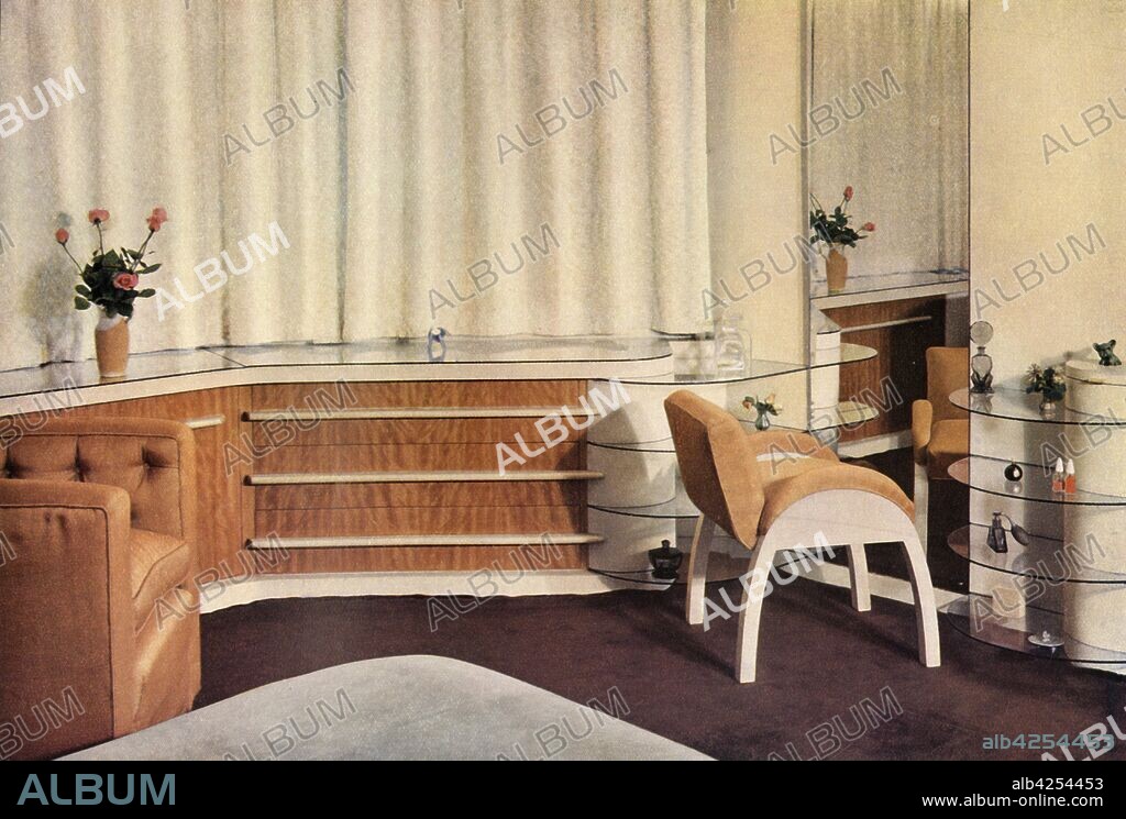 'Bedroom in a small house at Hampstead, London, designed by J. Duncan Miller and carried out by Duncan Miller Ltd., for Mrs. Schneerson', 1937. From "Decorative Art 1937 - Thirty-Second Annual Issue of the Studio Year Book", edited by C.G. Holme. [The Studio Limited, London & New York, 1937].