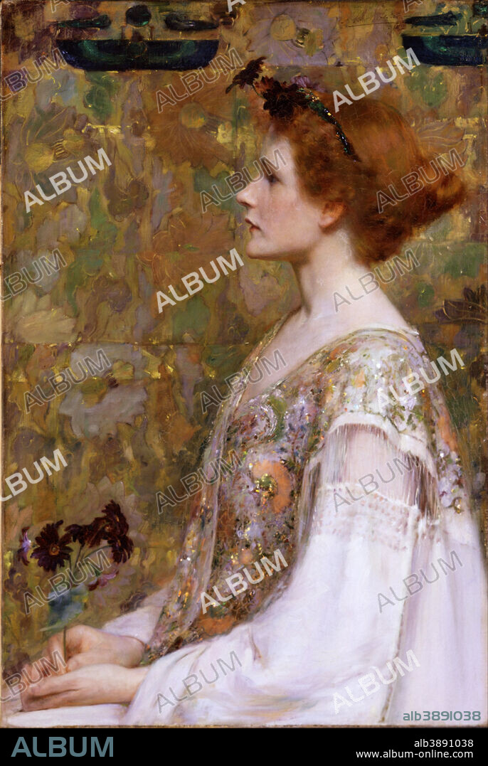 ALBERT HERTER. Woman with Red Hair. Date/Period: 1894. Painting. Oil on canvas Oil on canvas. Height: 812.80 mm (32 in); Width: 546.10 mm (21.50 in).