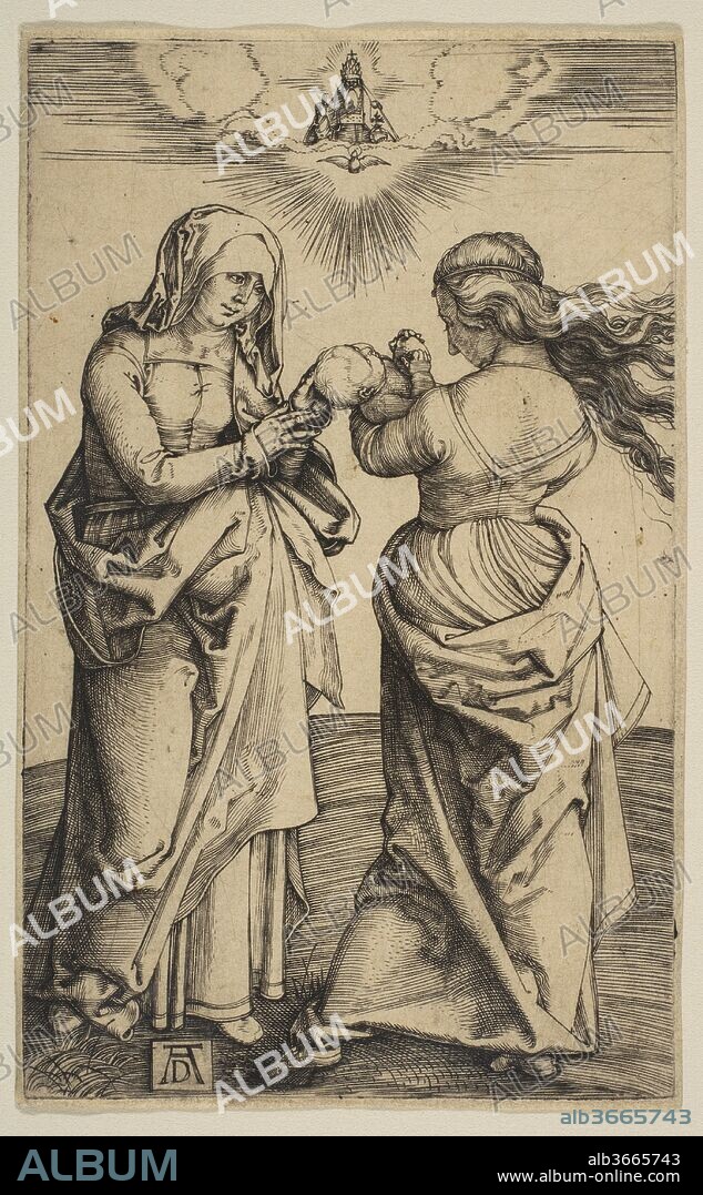 ALBERTO DURERO. The Virgin and Child with the Infant Christ and Saint Anne. Artist: Albrecht Dürer (German, Nuremberg 1471-1528 Nuremberg). Dimensions: Sheet: 4 9/16 × 2 13/16 in. (11.6 × 7.2 cm). Date: ca. 1500.