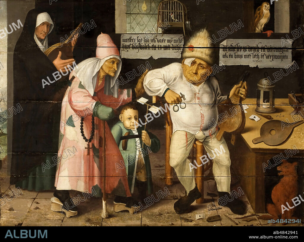 CORNELIS MASSYS. The bellows mender (After Hieronymus Bosch).
