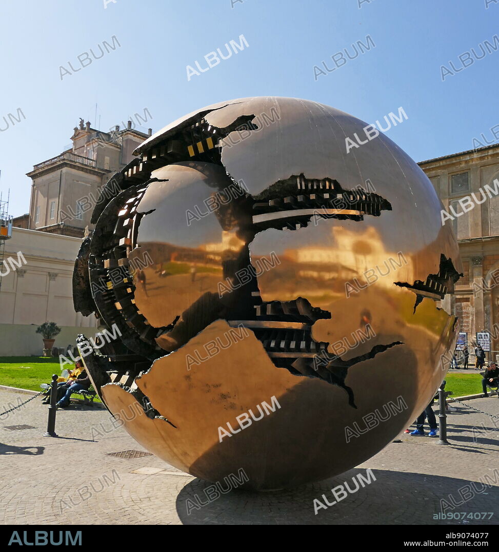 Sphere Within Sphere by Arnaldo Pomodoro, Vatican Museums, Rome. Arnaldo Pomodoro (1926-) an Italian sculptor.