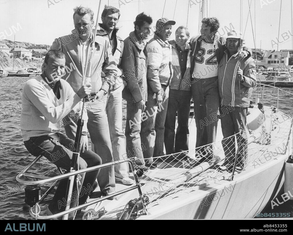 Göteborg 1978-07-14 - Pehr G. Gyllenhammar i segelbåten Amanda med sin besättning - segrare i Skagerrak Cup - Rutger Friberg - Lars Åhrén - Lars hedberg - Werner Isacsson - Raymond Sigvardsson - Stellan Westerdahl och Ingvar Larsson *** Local Caption *** Foto: GT Per Wissing. KAMERAREPORTAGE.