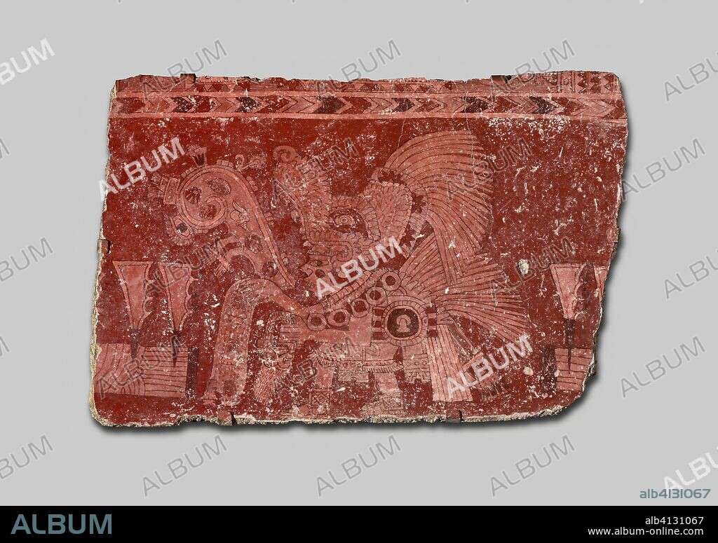 Mural Fragment Representing a Ritual of World Renewal. Teotihuacan; Teotihuacan, Mexico. Date: 500 AD-600 AD. Dimensions: 63.8 × 95 cm (25 × 37.5 in.). Lime plaster with mineral pigment. Origin: Valley of Mexico.
