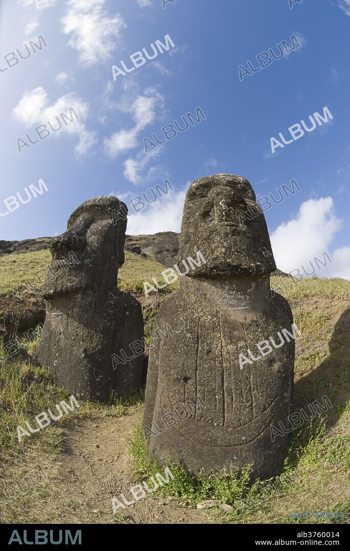Moai Quarry, Rano Raraku Volcano, UNESCO World Heritage Site, Easter Island (Rapa Nui), Chile, South America.