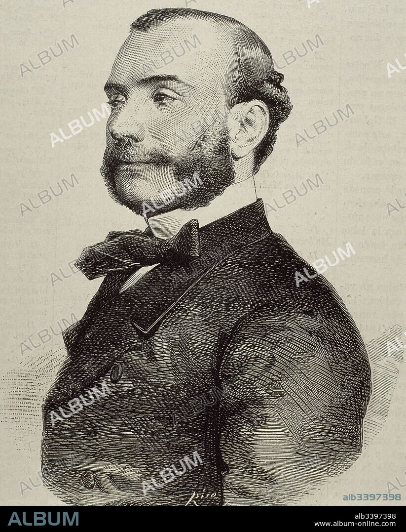 Cándido Nocedal (La Coruña, 1821-Madrid, 1885). Político, abogado y periodista español. Junto con González Bravo, su cuñado, encabezó una de las ideologías más de derechas de la época. Fue Ministro de Gobernación en el gobierno de Narváez (octubre de 1856). Tras la revolución de 1868 ingresó en las filas carlistas. Grabado.