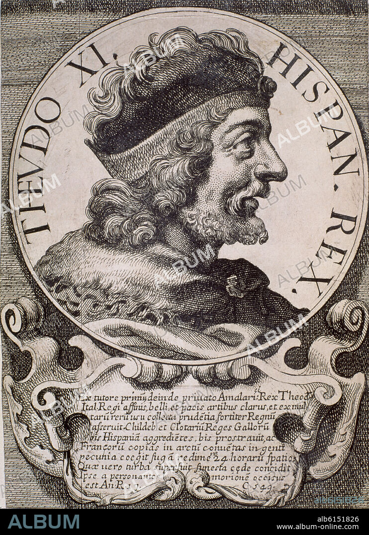 ARNOLDO VAN WESTERHOUT. TEUDIS (?/548) REY DE LOS VISIGODOS ENTRE LOS AÑOS 531 Y 548 - EFFIGIES ET SERIES REGUM HISPANIAE - GRABADO SIGLO XVII.