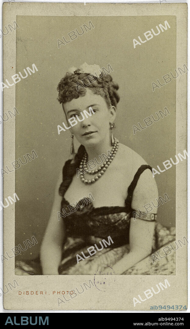 Portrait of Cora Pearl (Elisabeth Emma Crouch, 1835?-1886), courtesan, Disdéri, André-Adolphe-Eugène, Photographer, Between 1860 and 1890, 2nd half of the 19th century, Photography, Graphic arts, Photography, Albumen paper print, Dimensions - Work: Height: 8.9 cm, Width: 5.5 cm, Dimensions: Height: 10.5 cm, Width: 6.3 cm.
