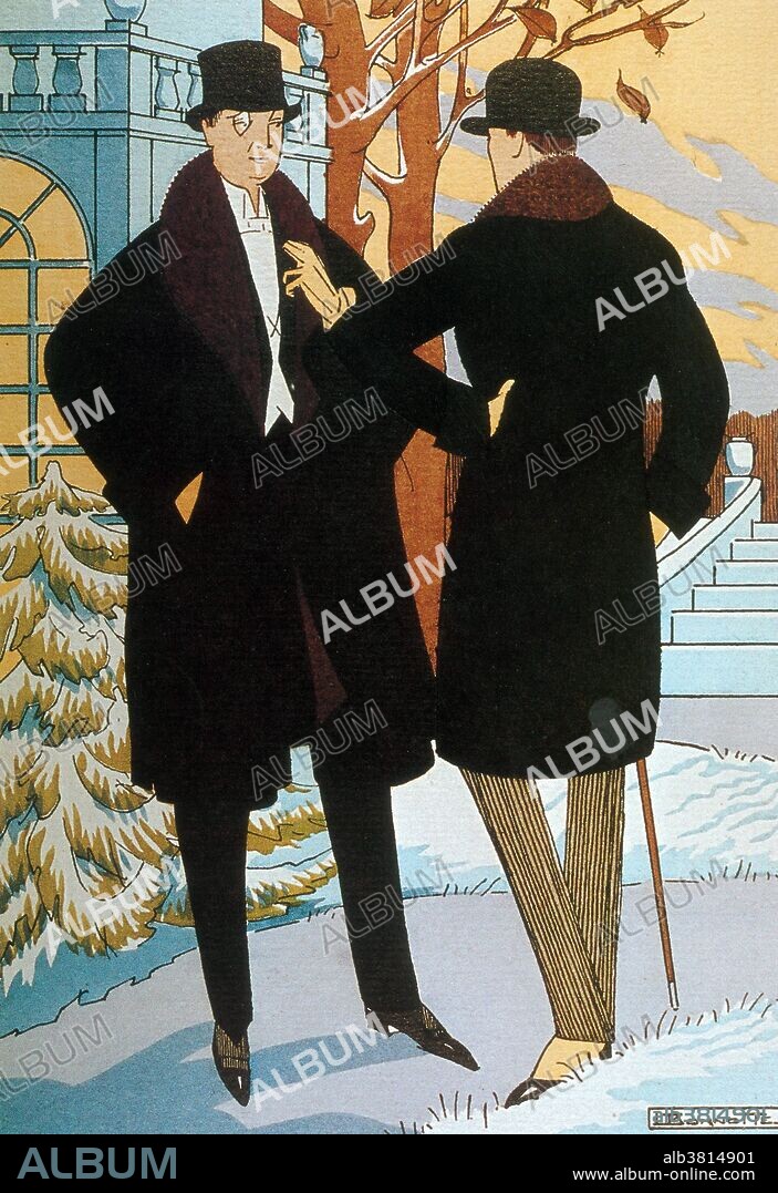 Entitled: "Men's Fashion Leon Bonnotte, 1919." Fashion is a distinctive and often habitual trend in the style in which a person dresses. It is the prevailing styles in behavior and the newest creations of textile designers. Prior to the mid-19th century, most clothing was custom-made. It was handmade for individuals, either as home production or on order from dressmakers and tailors. By the beginning of the 20th century, with the rise of new technologies such as the sewing machine, the development of the factory system of production, and the emergence of department stores, clothing had increasingly come to be mass-produced in standard sizes and sold at fixed prices.