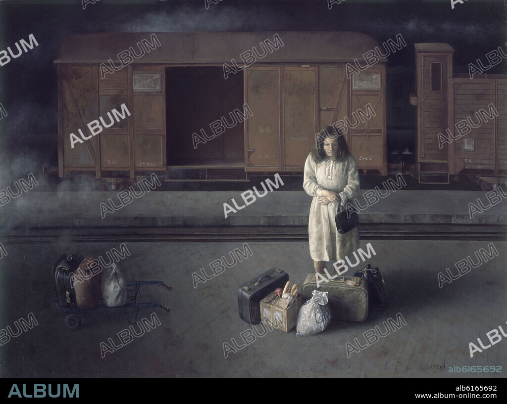 CRISTOBAL TORAL. ESPERANDO EL TREN - SIGLO XX - 63X84 CM.