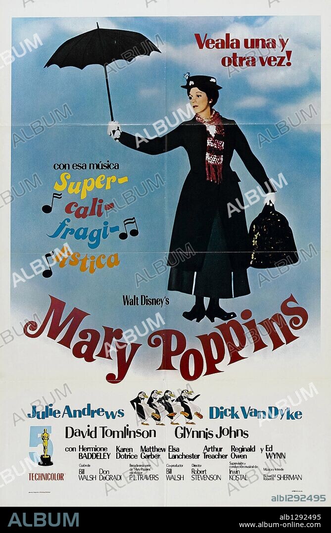Poster de MARY POPPINS, 1964, dirigida por ROBERT STEVENSON. Copyright WALT DISNEY PRODUCTIONS.
