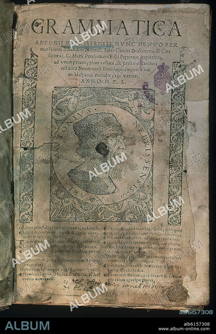 ELIO ANTONIO DE NEBRIJA (1441-1522). GRAMATICA DE LA LENGUA CASTELLANA - 1550.