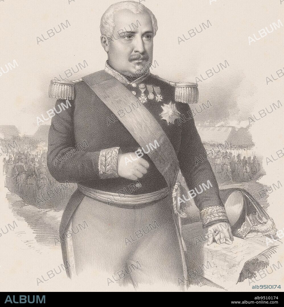Portrait of General Aimable Pélissier, Marie Alexandre Alophe, 1855, print maker: Marie Alexandre Alophe, (mentioned on object), printer: Joseph Rose Lemercier, (mentioned on object), publisher: Goupil & Cie., (mentioned on object), print maker: Paris, printer: Paris, publisher: Paris, publisher: London, 1855, paper, h 530 mm × w 377 mm.