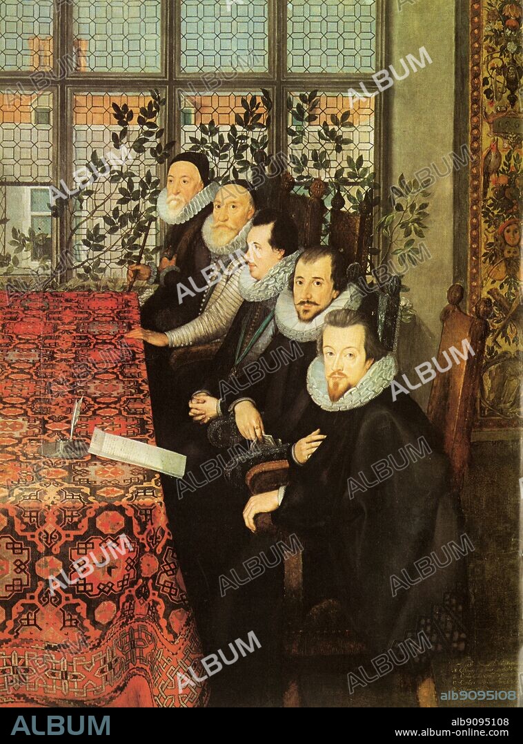 19 August 1604. At the Somerset House Conference in 1604 with the emissaries of Spain, the English side was led by Robert Cecil, Lord Salisbury, the foremost figure here. Robert Cecil, 1st Earl of Salisbury, KG, PC (1 June 1563 - 24 May 1612), son of William Cecil, 1st Baron Burghley, and half-brother of Thomas Cecil, 1st Earl of Exeter, statesman, spymaster and minister to Queen Elizabeth I and King James I. Lord Salisbury was responsible for the demolition of most of the old palace of Hatfield House and the building of the new one. ©TopFoto.