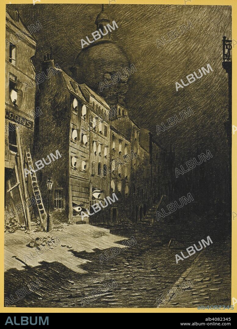 HERBERT GEORGE WELLS and HENRIQUE ALVIM CORREA. A building, with eyes showing at each window. A skull can be seen above the building. Illustration from 'War of the Worlds'. [The war of the worlds ] La guerre des mondes. Traduit de l'anglais par Henry-D. Davray. edition illustree par Alvim-Correa. Jette-Bruxelles: L. Vandamme & Co., 1906. Science fiction. Source: L.45/3317 page 222. Language: French.