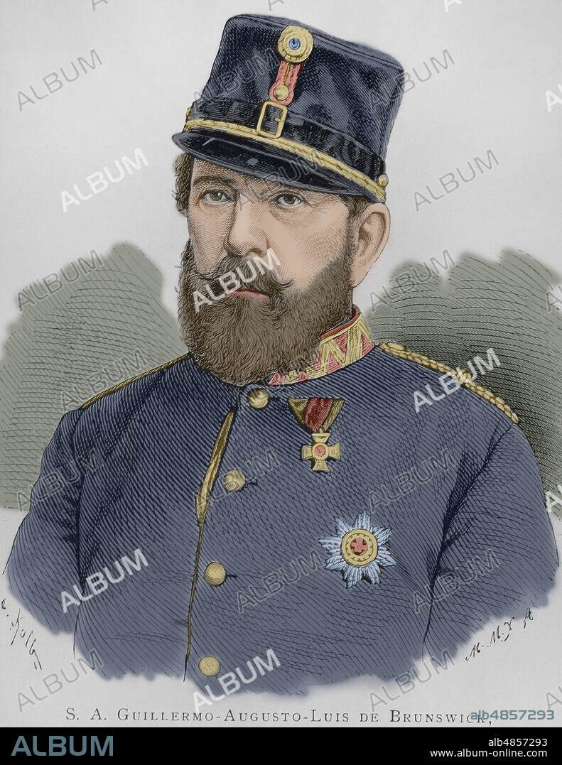 William, Duke of Brunswick (1806-1884). Duke of the Duchy of Brunswick (Germany) (1830-1884). Portrait. Engraving. Later colouration. The Spanish and American Illustration (La Ilustración Española y Americana), 1884.