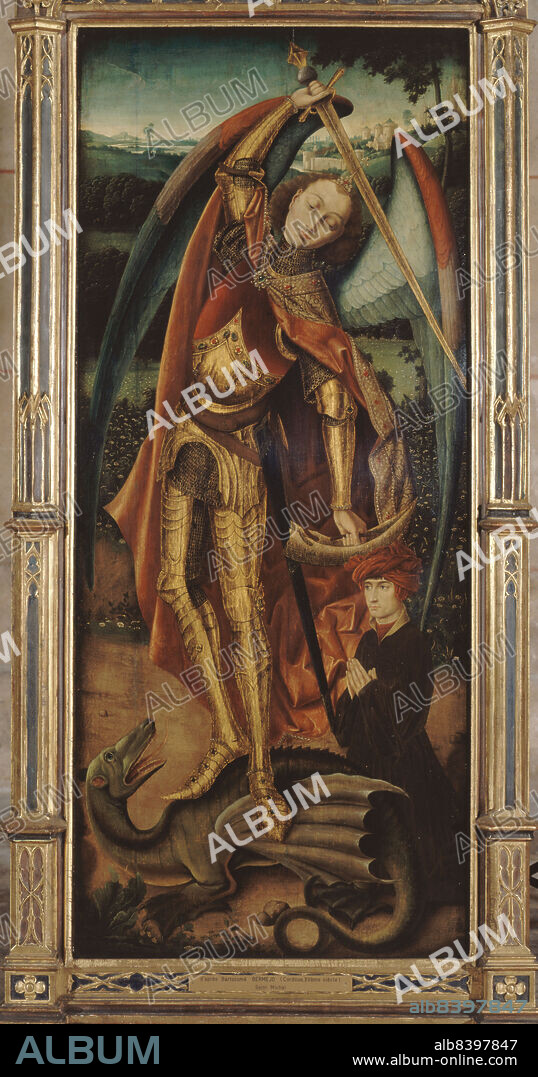 Saint Michael slaying the dragon, after Bermejo, between 1875 and 1900.