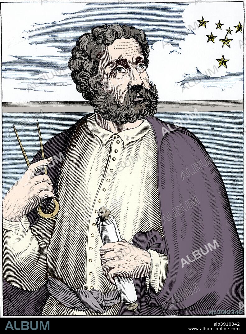 Ferdinand Magellan (c1480-c1521), Portugese navigator. The first explorer to circumnavigate the globe and cross the Pacific Ocean, which he did while searching for a westward route to the Moluccas (now Melaka). (Colorised black and white print).