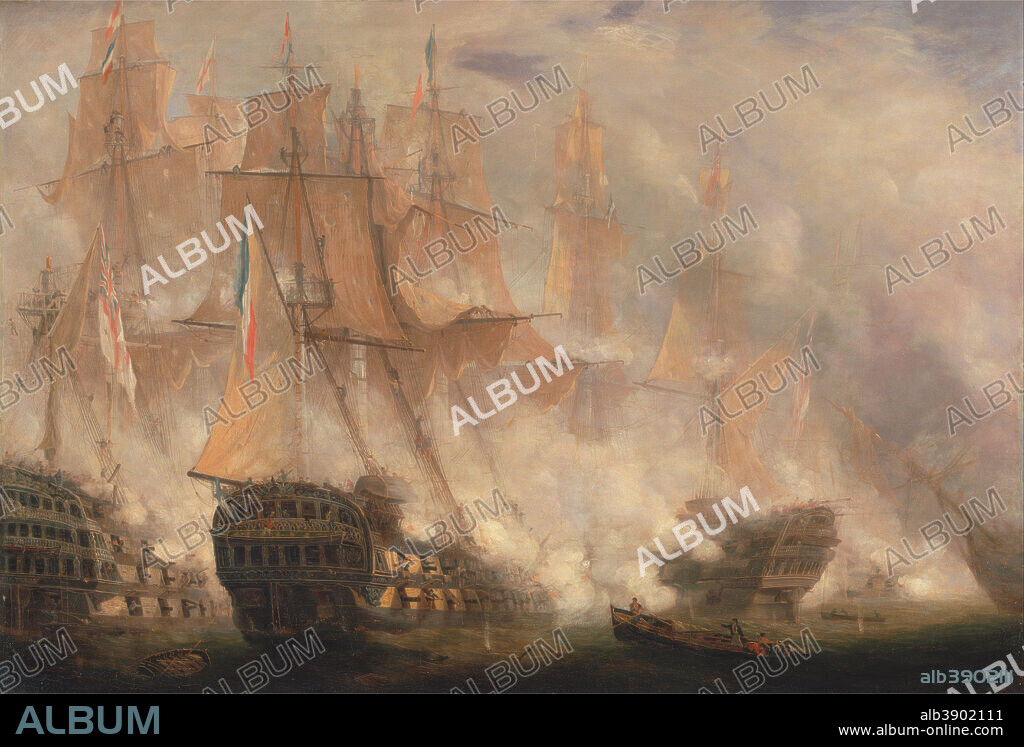 JOHN CHRISTIAN SCHETKY. The Battle of Trafalgar. Date/Period: Ca. 1841. Painting. Oil on canvas. Height: 845 mm (33.26 in); Width: 1,232 mm (48.50 in).