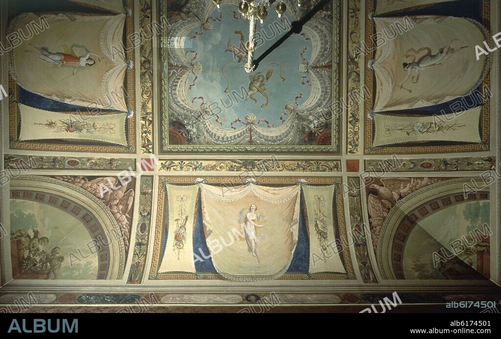 PALACIO BUENAVISTA-INTERIOR-SALON DE PRIM-DET FRESCOS EN EL TECHO.
