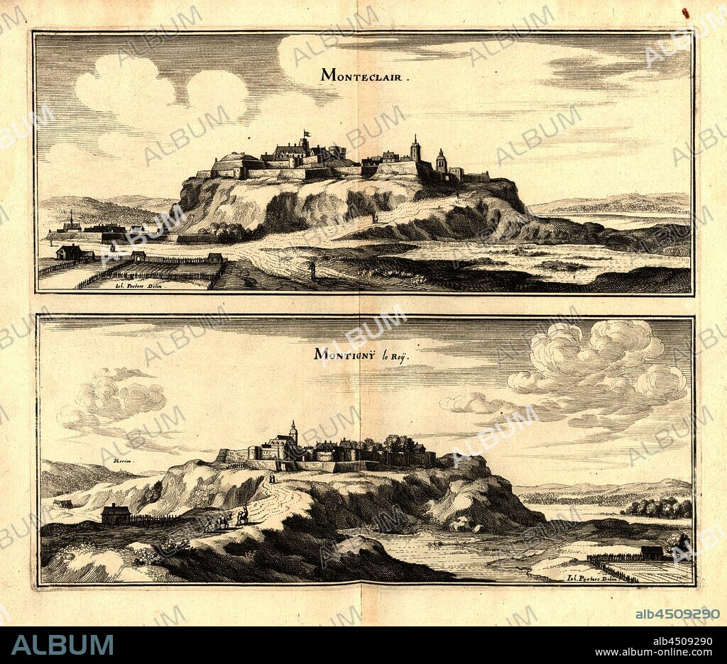 Monteclair and Montigny le Roy, Château de Montclair and Montigny-le-Roi (Haute-Marne) in France, Signed: Ioh., Peeters Delin, Fig. 173, p. 22, Peeters, Johann (del.), 1661, Martin Zeiller: Topographia Galliae, oder Beschreibung und Contrafaitung der vornehmbsten und bekantisten Oerter in dem mächtigen und grossen Königreich Franckreich: beedes auss eygner Erfahrung und den besten und berühmbtesten Scribenten, so in underschiedlichen Spraachen davon aussgangen seyn, auch auss erlangten Bericht und Relationen von etlichen Jahren hero zusammen getragen, in richtige Ordnung gebracht und auff Begehren zum Druck verfertiget. Franckfurt am Mayn: in Verlag Caspar Merians, 1655-1661.