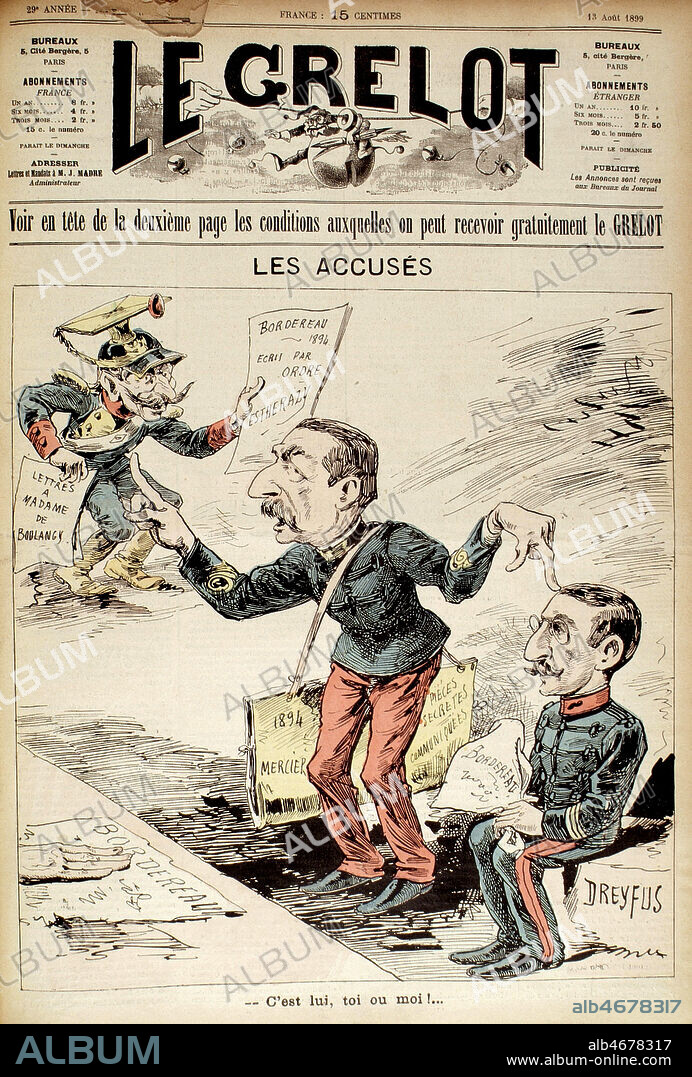 Les accuses. C'est lui, toi ou moi !.... Illustration de PEPIN (ne en 1842) pour Le Grelot du 30 janvier 1898. Credit : Collection KHARBINE-TAPABOR.