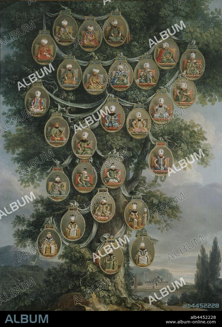 Abdul Hamid I, Ahmed I, Ahmed II, Ahmed III, Beyazit I, Beyazit II, Ibrahim I, Mahmud I, Muhamed I, Muhamed II, Muhamed III, Muhamed IV, Murad I, Murad II, Murad III, Murad IV, Mustafa I, Mustafa II, Mustafa III, Orhan, Osman I, Osman II, Osman III, Selim I, Selim II, Süleyman I and Süleyman II, Regent length Turkish sultans, painting, Oil on canvas, Height, 322 cm (10.5 ft), Width, 230 cm (90.5 inches).