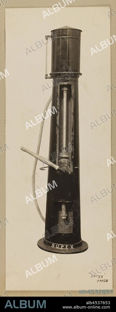 Photograph - Engineering Products Pty Ltd, Supex Petrol Pump, circa 1930, One of 59 black & white photographs contained in a photographic album. Images depict petrol pumps manufactured by Engineering Products Pty. Ltd., EPEX. The photographs are mounted to both sides of the album pages, some images have become detached from the page and are now housed separately. Part of a collection of engineering drawings, sales brochures, technical catalogues, company records.