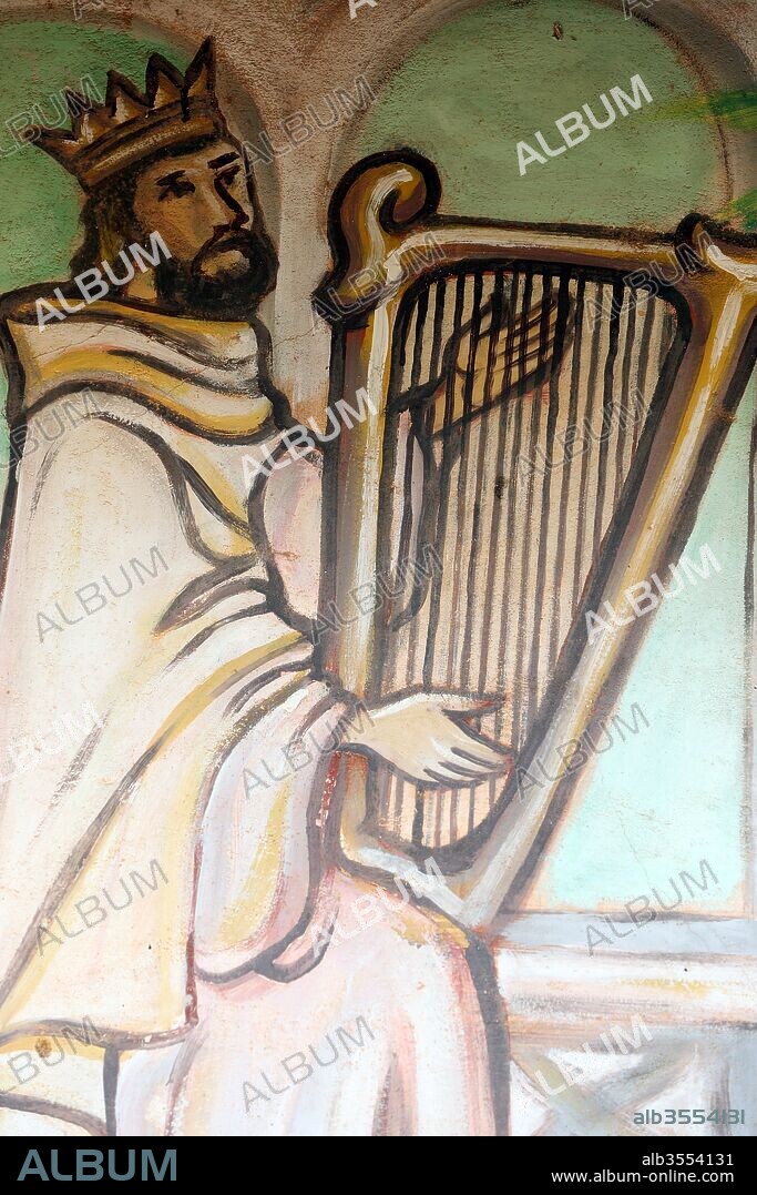 Marian sanctuary our Lady of the lake Togo. King David playing the harp. Painting. Togo.