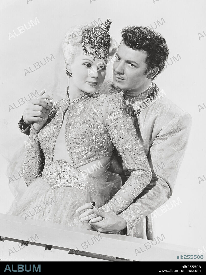 ADELE JERGENS and CORNEL WILDE in A THOUSAND AND ONE NIGHTS, 1945, directed by ALFRED E. GREEN. Copyright COLUMBIA PICTURES.
