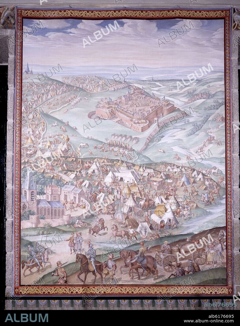 GRANELLO-TAVARON-CASTELLO Y CAMBIASSO. DET- BATALLA DE GRAVELINAS (1558)- PINTURA AL FRESCO 1585- SALA DE BATALLAS- DESPUES DE RESTAURAR.