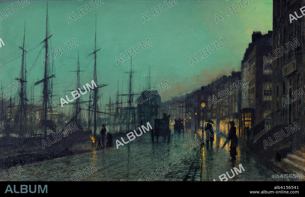 JOHN ATKINSON GRIMSHAW. Atkinson Grimshaw (Leeds, 1836 -1893). Shipping on the Clyde (1881). Oil on cardboard. 30.5 x 51 cm.